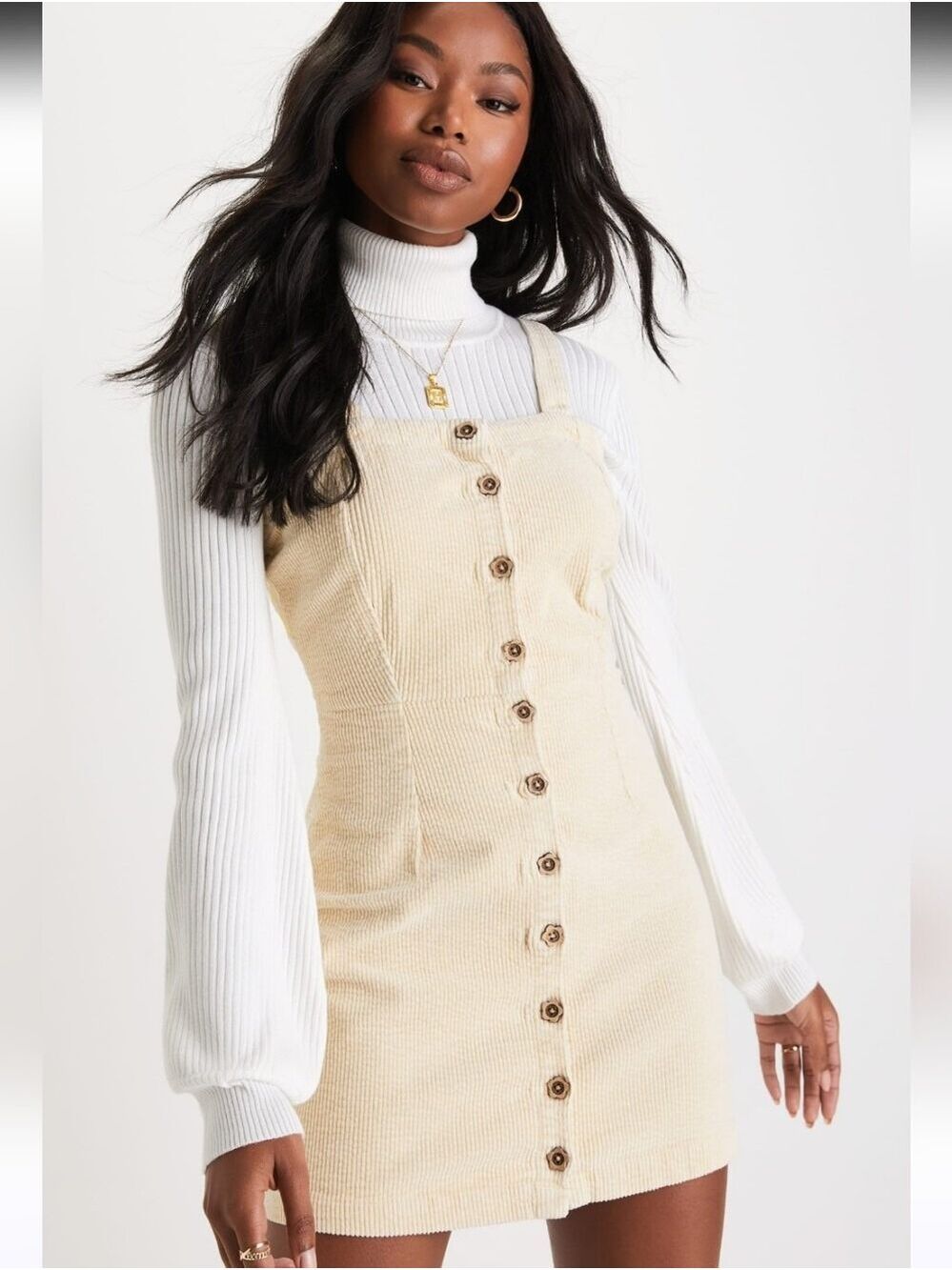 NWT O'NEILL BROOKLYN CREAM CORDUROY SLEEVELESS BUTTON-UP MINI OVERALL DRESS XL